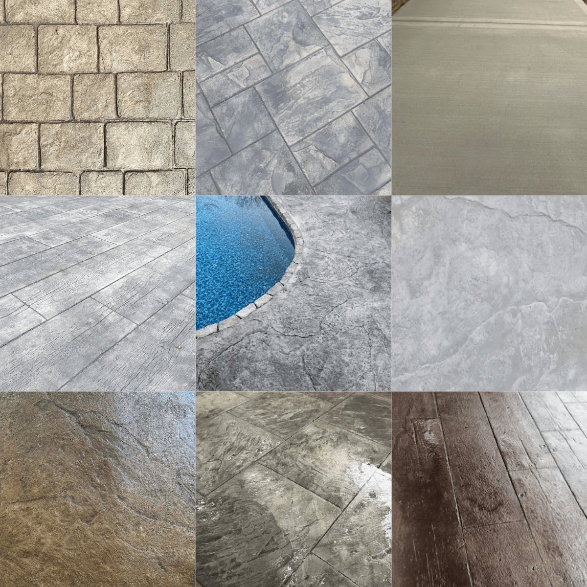 Different concrete finishes and patterns